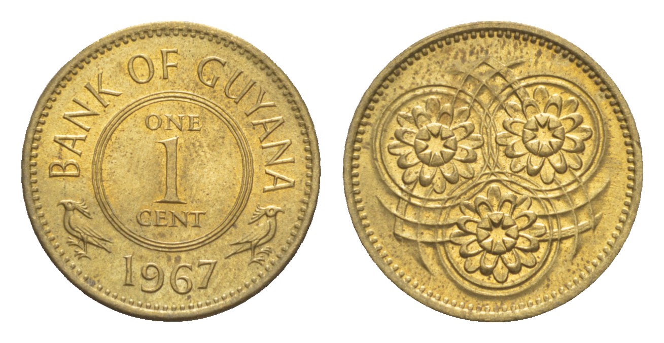 Гайана 1 цент 1967 Республика KM 31 никель латунь UNC 4659-517