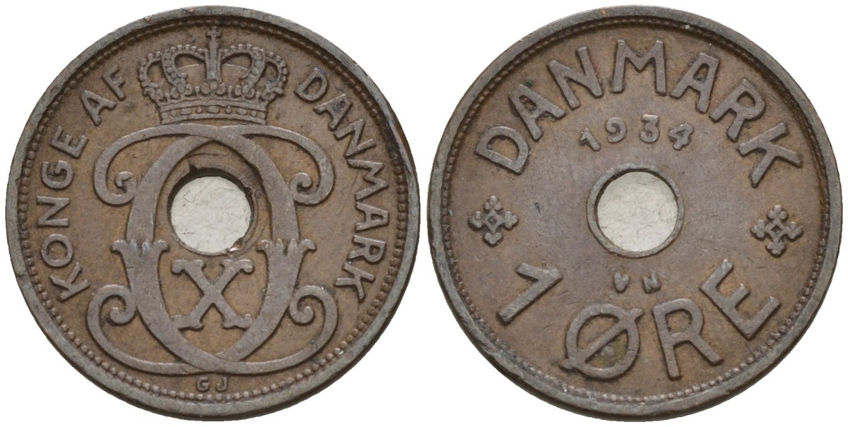 Дания 1 эре 1934 Кристиан X (1912-1947) KM 826 бронза 4147-426