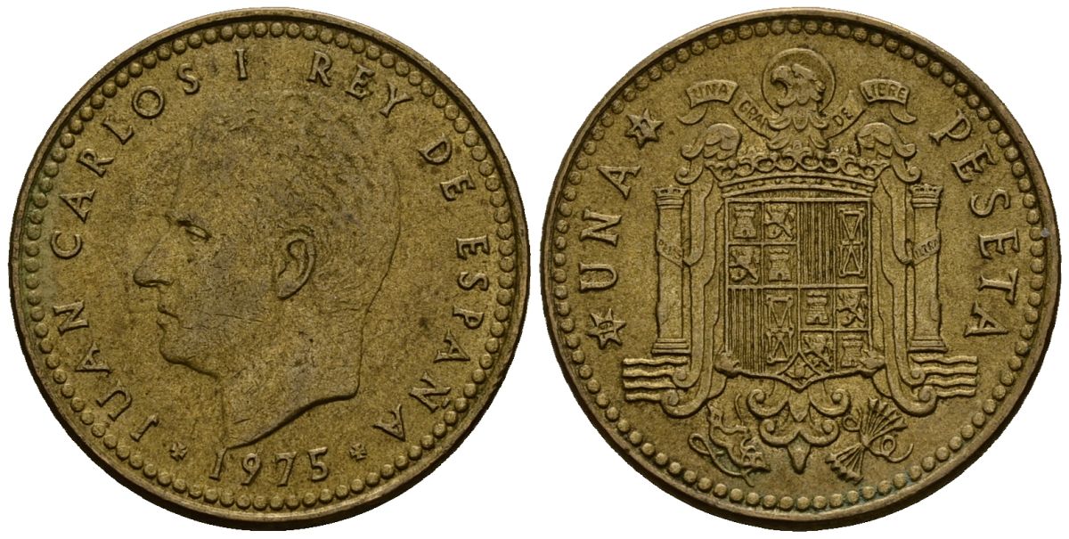 Испания 1 песета 1975 Хуан Карлос I (1975-2014) KM 806 алюминиевая бронза 4176-327