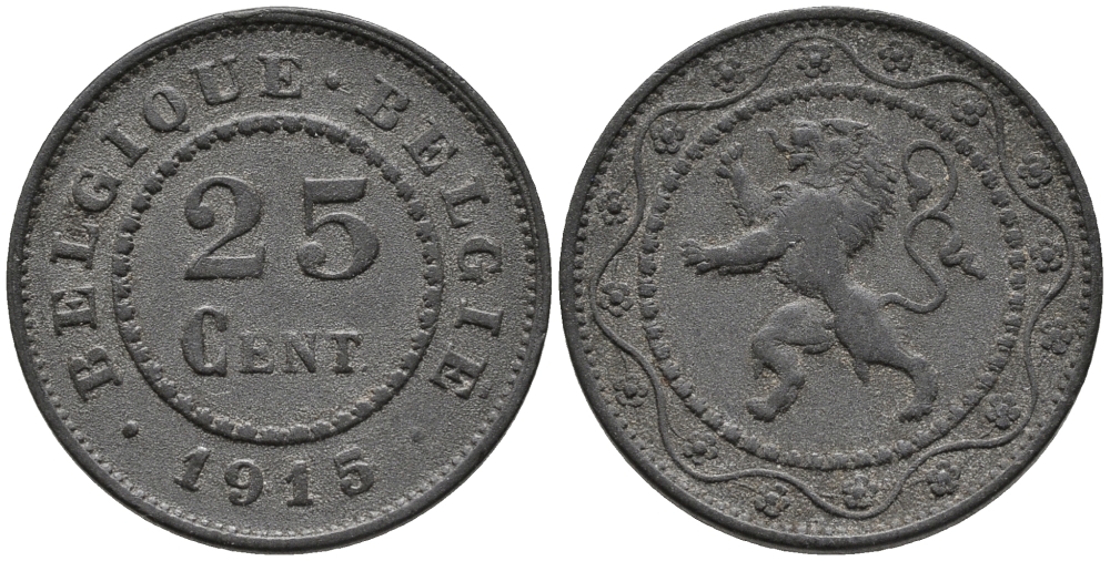 БЕЛЬГИЯ 25 САНТИМОВ 1915 BELGIQUE-BELGIE KM 82 цинк 34-1126