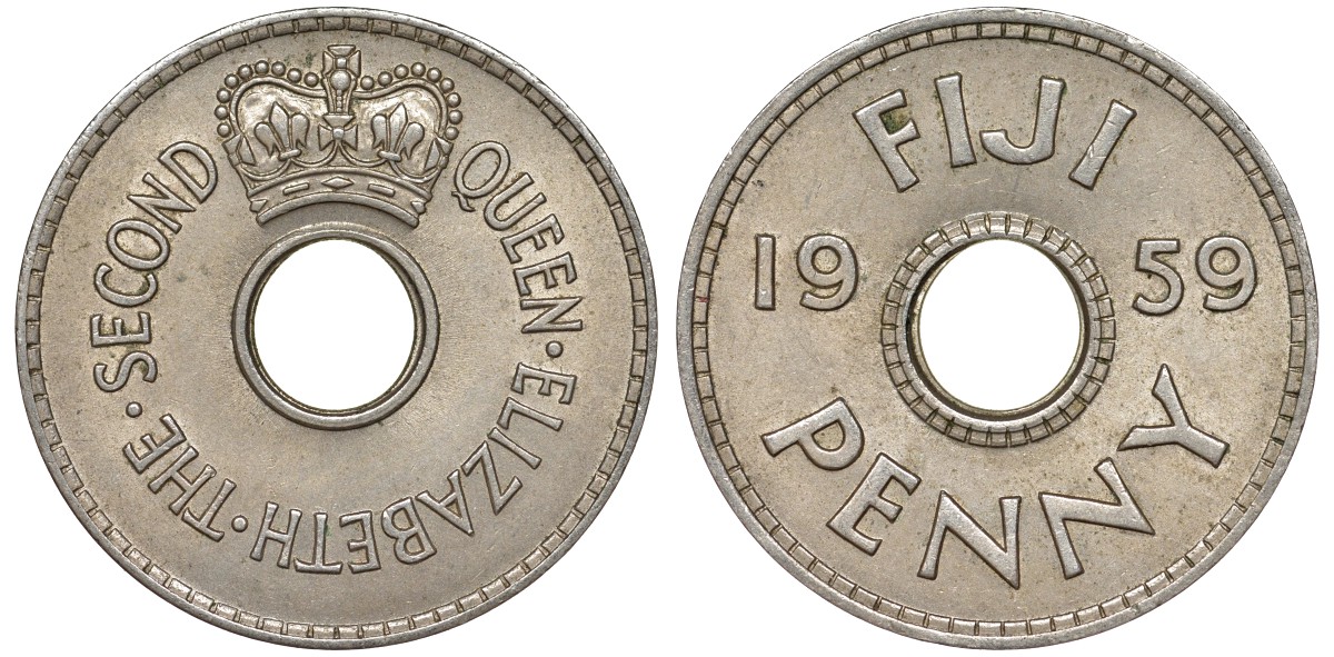 Фиджи 1 пенни 1959 Елизавета II (1952- ) KM 21 медно-никель 51-4121