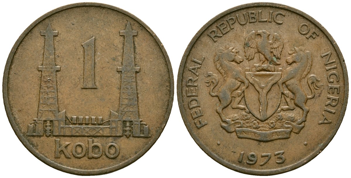 Нигерия 1 кобо 1973 KM 8.1 бронза 4167-756