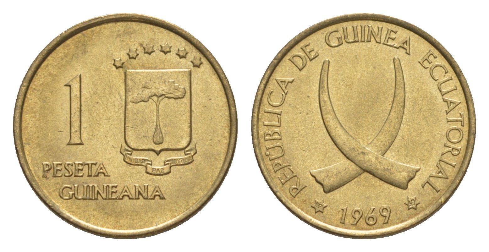 Экваториальная Гвинея 1 песета 1969 KM 1 алюминиевая бронза UNC 4596-433