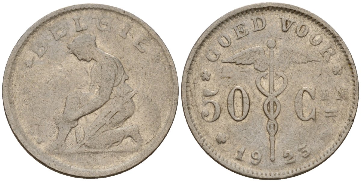 Бельгия 50 сантимов 1923 BELGI? KM 88 никель 4189-762
