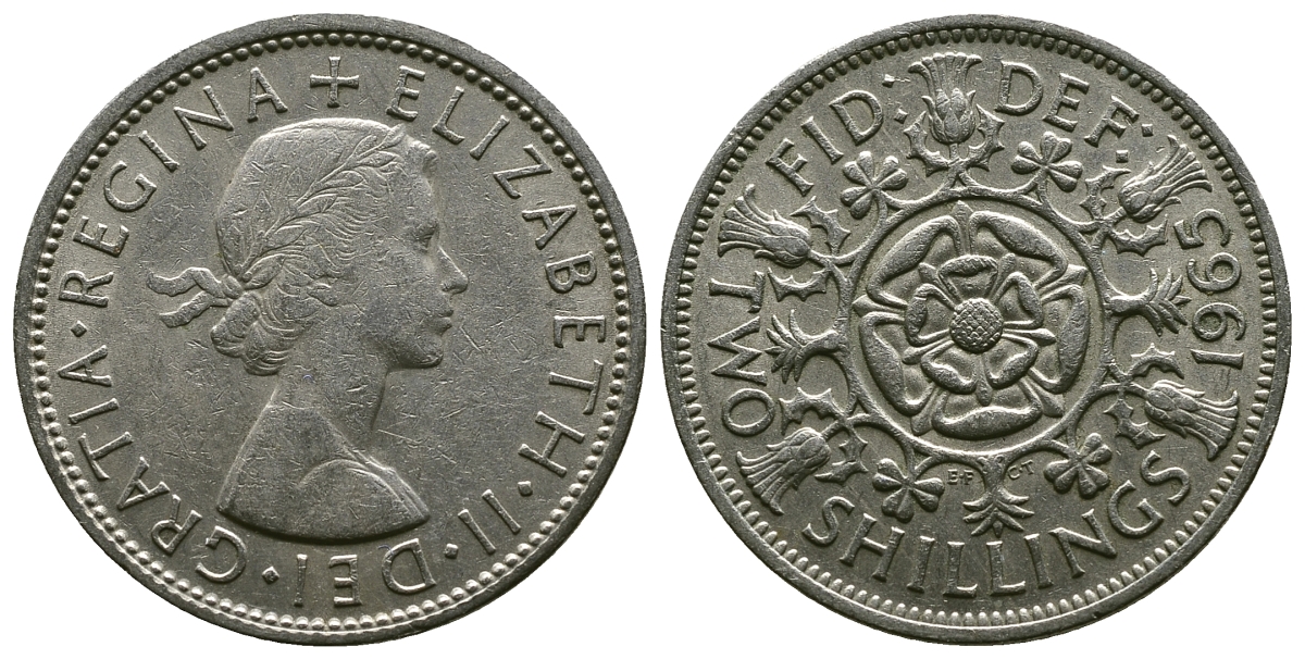 Великобритания 2 шиллинга (флорин) 1965 Елизавета II (1952-2022) KM 906, Spink 4146 медно-никель 4382-515