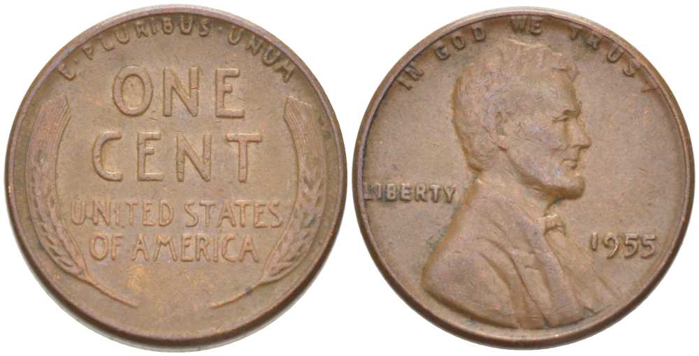 США 1 ЦЕНТ 1955 ЛИНКОЛЬН KM А132 медь цинк 218-643