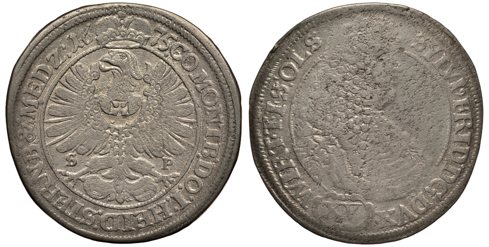 Силезия-Вюртемберг 15 крейцеров 1675 Фридрих серебро 413-1713