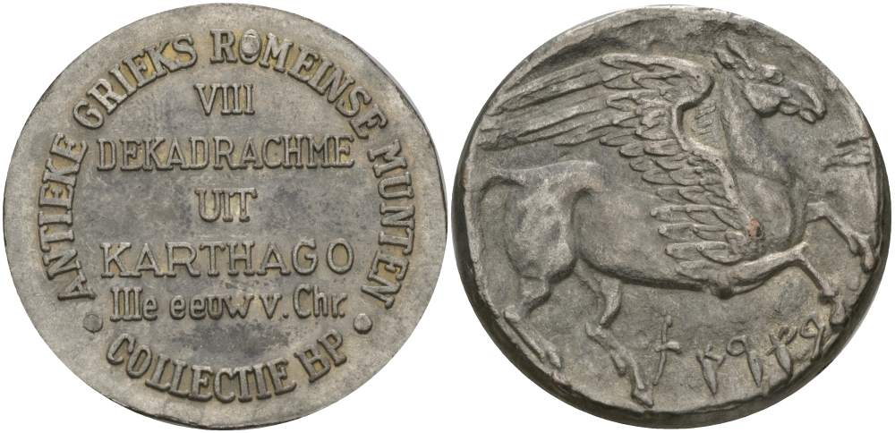 ЕВРОПА ЖЕТОН ND С ИЗОБРАЖЕНИЕМ КАРФОГЕНСКОЙ ДЕКОДРАХМЫ, ПЕГАС белый металл 65-517