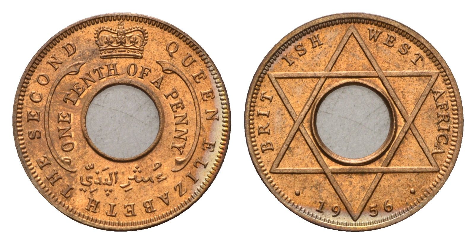 Британская Западная Африка 1/10 пенни 1956 самый редкий год типажа KM 32 бронза UNC 270-432