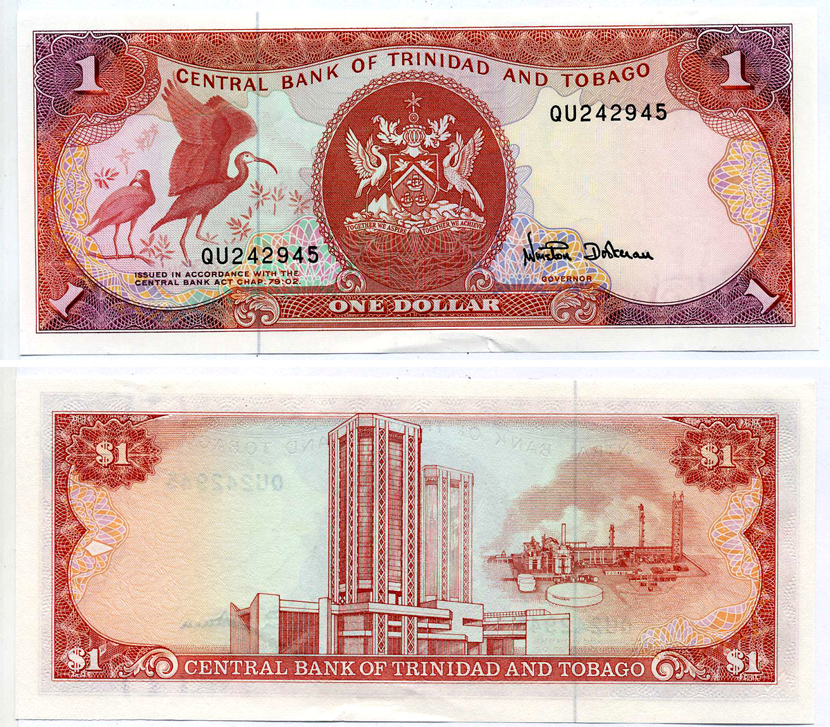 Тринидад и Тобаго 1 доллар 1985 подпись 7 Pick 36d бумага aUNC 2197-14-2-1