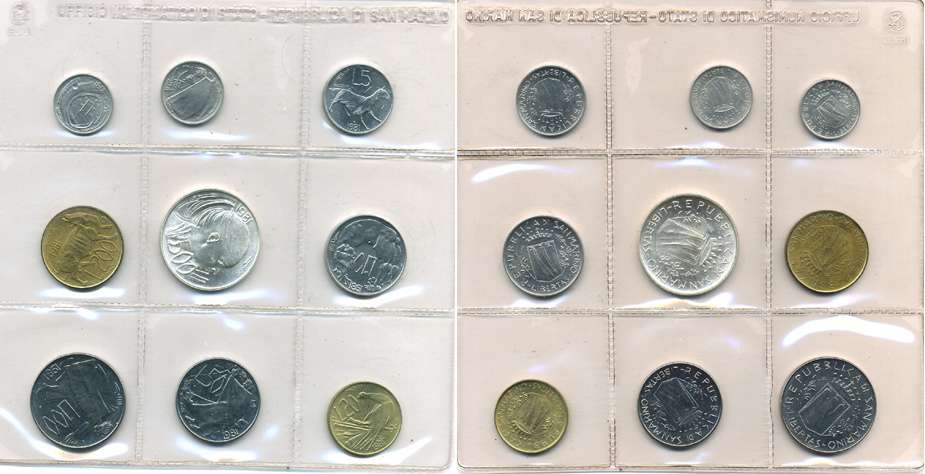 Сан-Марино годовой набор из 9 монет 1981 1, 2, 5, 10, 20, 50, 100, 200 и 500 лир KM 116-123, 126, в оригинальной пластиковой запайке KM MS18 серебро UNC 5-4-3-35