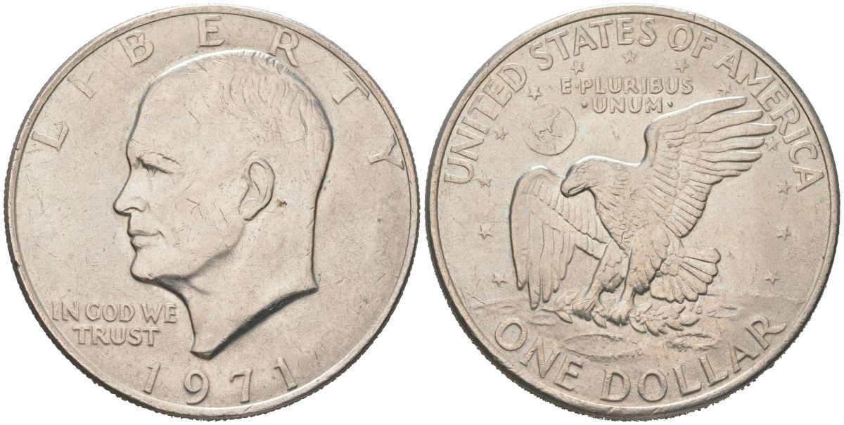 США 1 доллар 1971 Президент Эйзенхауэр, лунный орел KM 203 медь плакированная медно-никелем 4368-831