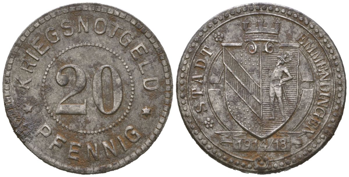 Эммендинген (Баден) 20 пфеннингов 1914 Funck 117.3, Men18 8194.3 железо 1515-214