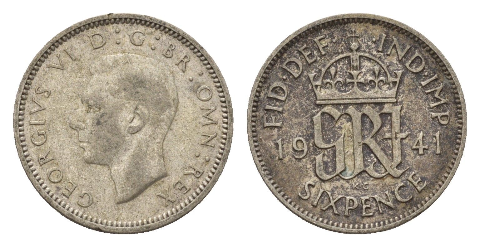 Великобритания 6 пенсов 1941 Георг VI (1936-1952) KM 852, Spink 4084 серебро 4644-1141