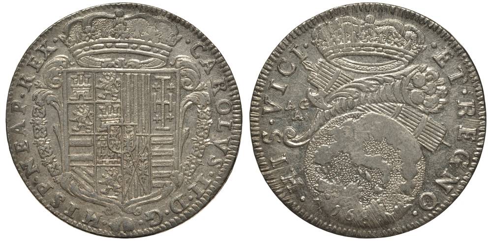 Неаполь и Сицилия тари (2 карлини) 1687 Карл II Испанский серебро 413-5025