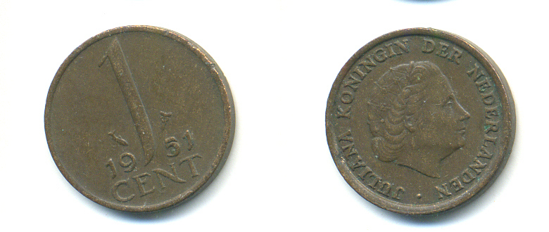 Нидерланды 1 цент 1951 Юлиана (1948-1980) КМ 180 бронза 83-917