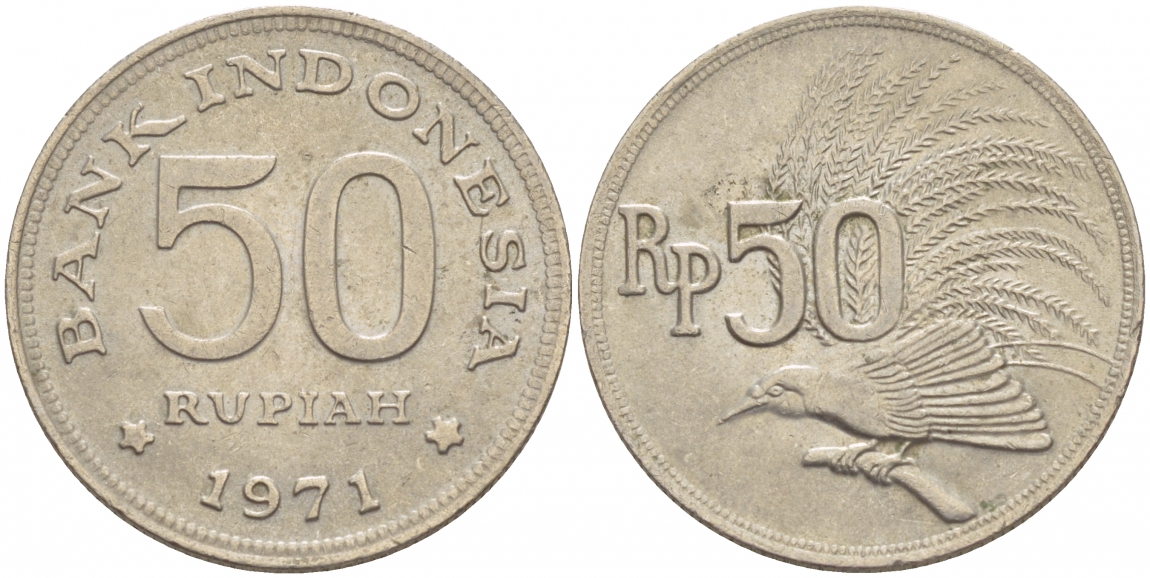 Индонезия 50 рупий 1971 райская птица KM 35 медно-никель UNC 4548-951