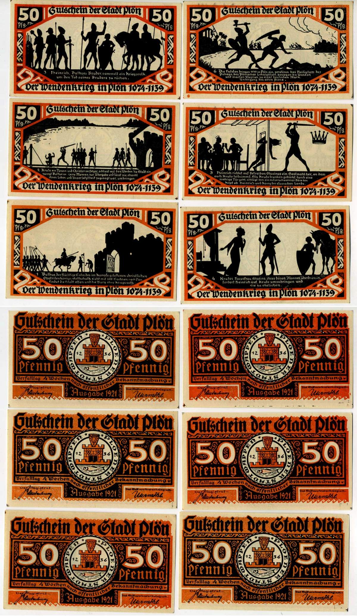 ПЛЁН ЛОТ ИЗ 6 БОН ПО 50 ПФЕННИГОВ ND ИСТОРИЧЕСКИЕ СОБЫТИЯ бумага UNC (ПРЕСС) 70-111