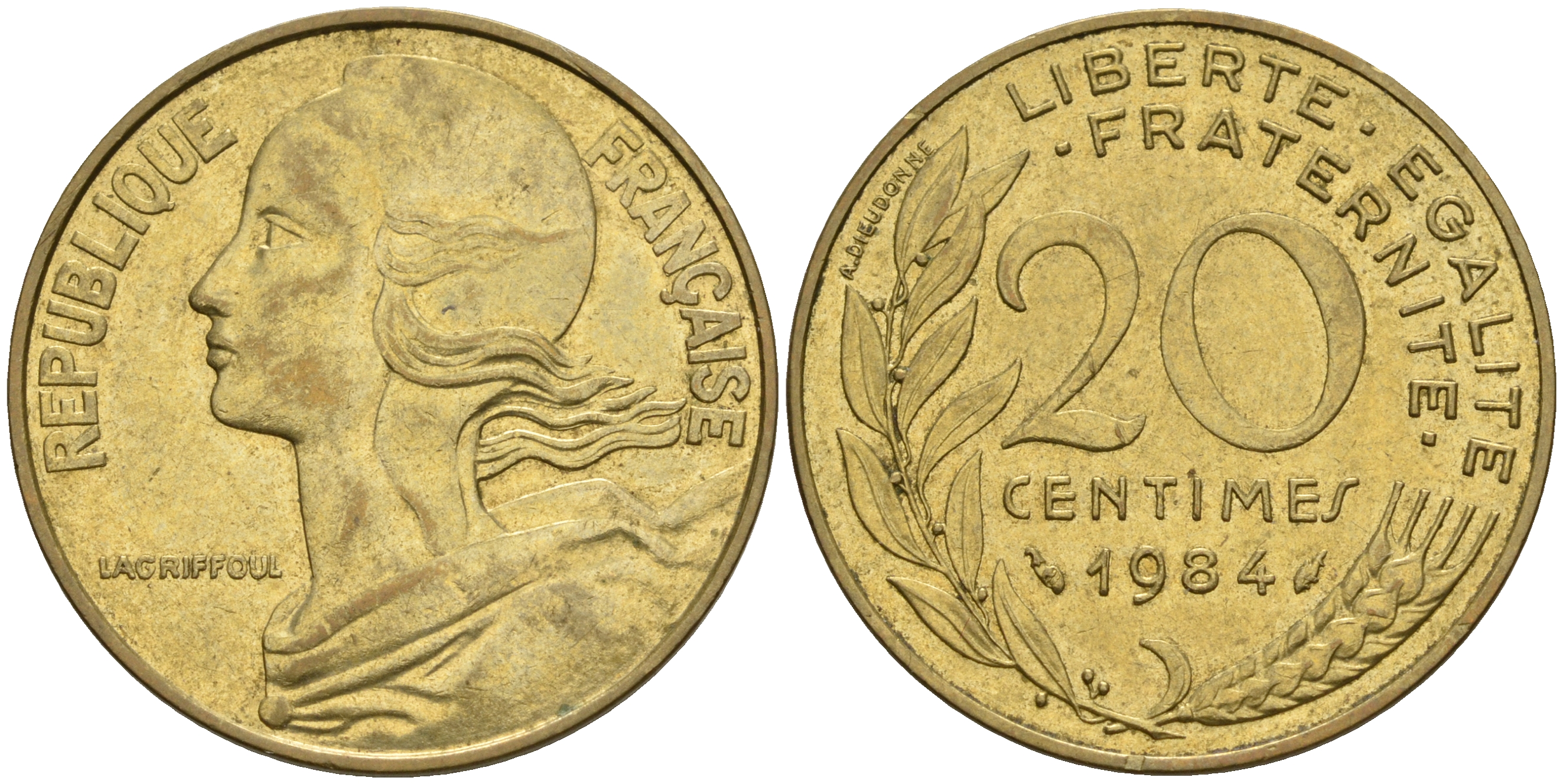 Франция 20 сантимов 1984 тип Marianne KM 930, Le Franс 156.24 медь алюминий никель 4606-656