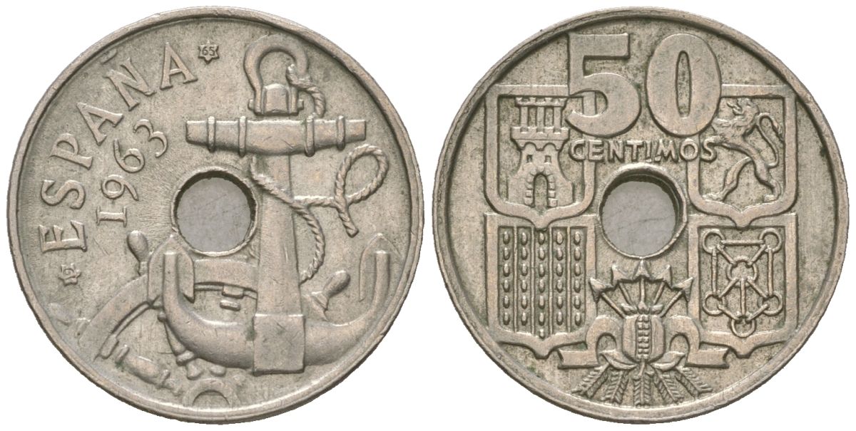Испания 50 сентимо 1963 (65) KM 777 медно-никель 99-568