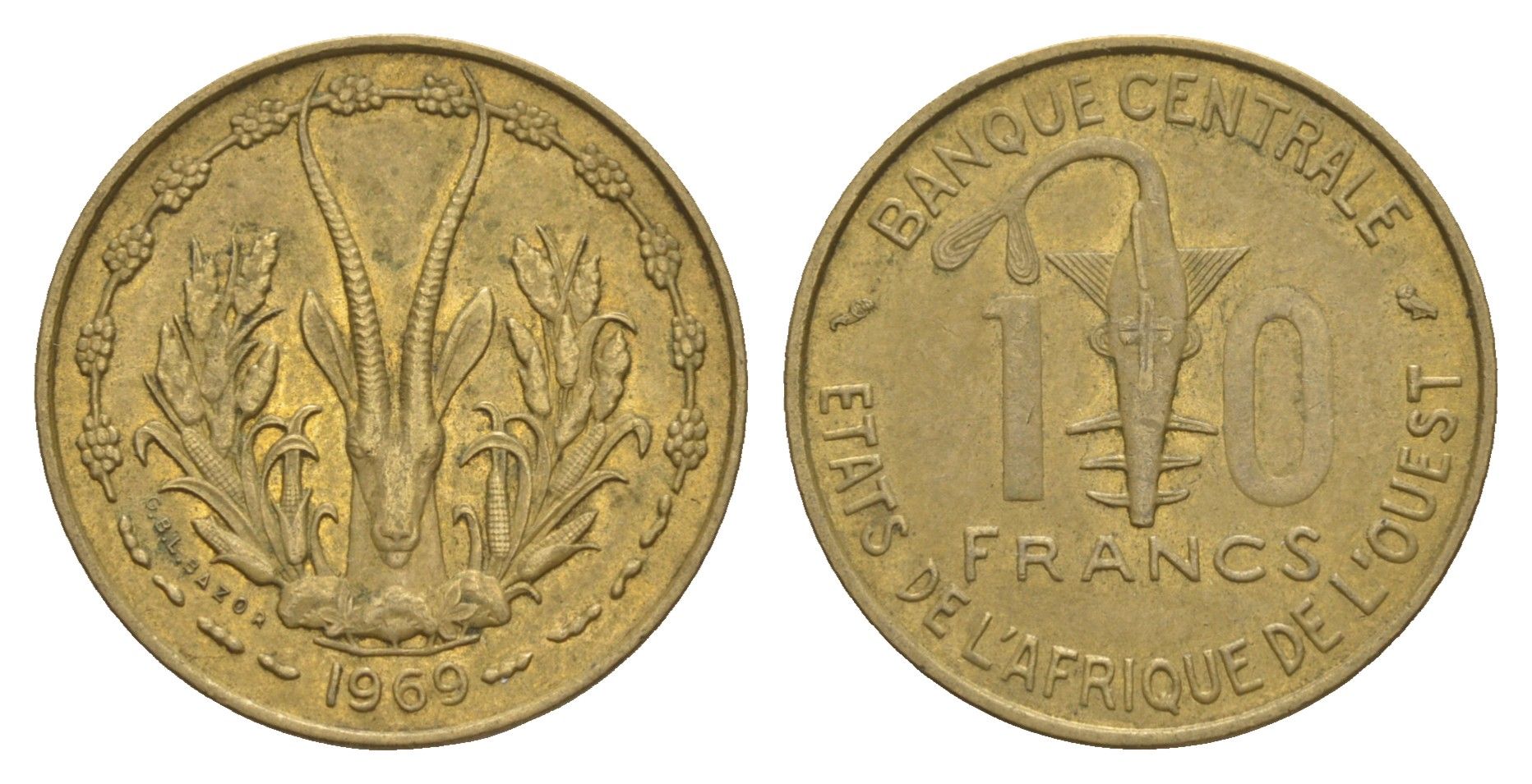 Западная Африка (BCEAO) 10 франков 1969 KM 1a медь алюминий никель 4656-832
