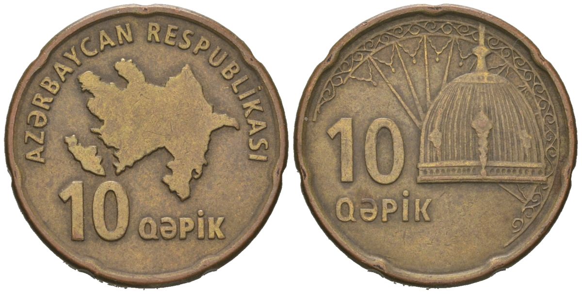Азербайджан 10 гяпиков 2006 KM 42 сталь плакированная латунью 4571-442