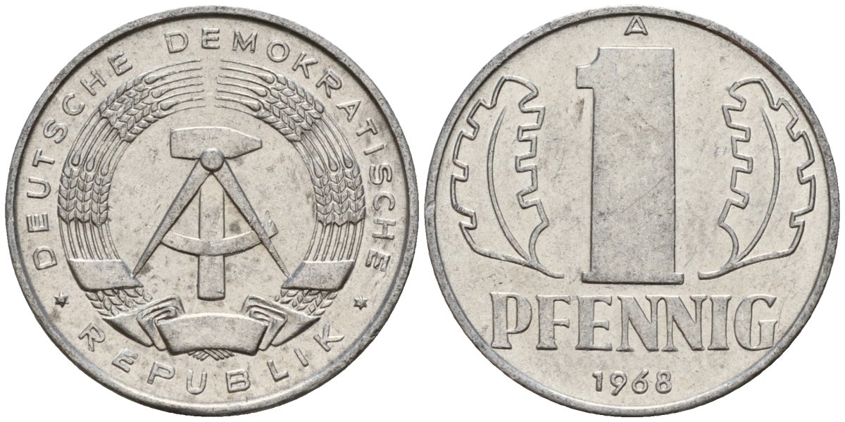 ГДР 1 пфенниг 1968 A KM 8.1 алюминий 99-751