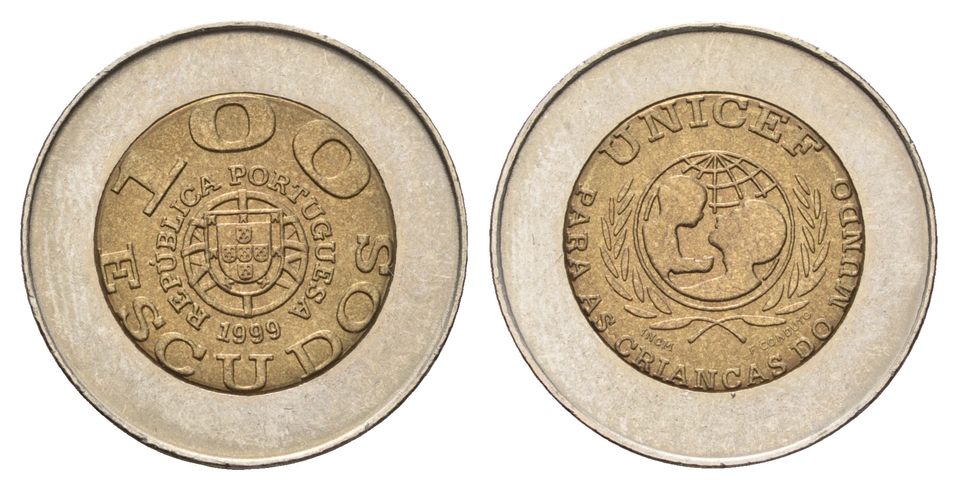 Португалия 100 эскудо 1999 UNICEF, PORTUGUESA KM 722.1 биметалл UNC 4577-1111