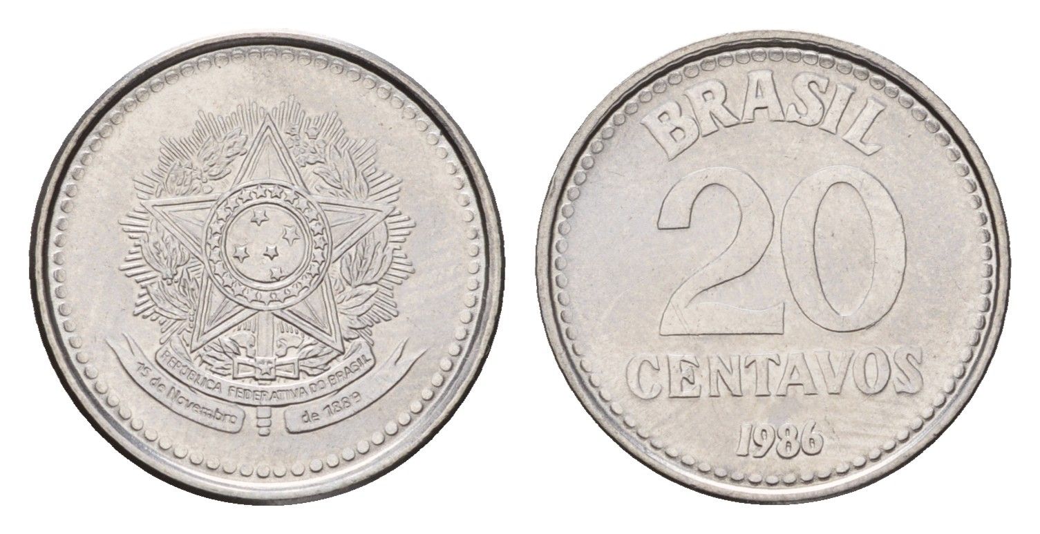 Бразилия 20 сентаво 1986 KM 603 нержавеющая сталь UNC 4679-923