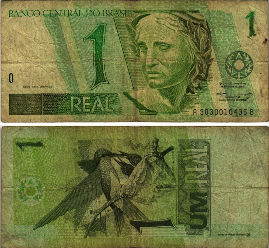 БРАЗИЛИЯ 1 РЕАЛ 1997- СЕРИЯ А3030010436B, ПОДПИСЬ 37 Pick 243Аа бумага 8615-29-3-1