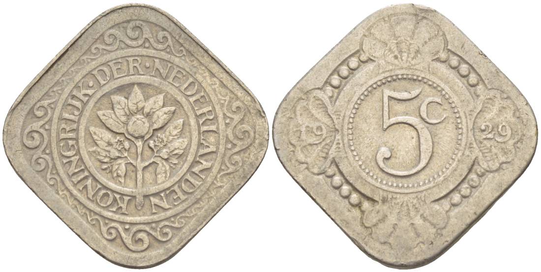 НИДЕРЛАНДЫ 5 ЦЕНТОВ 1929 ВИЛЬГЕЛЬМИНА I (1891-1948) KM 153 медно-никель 219-632