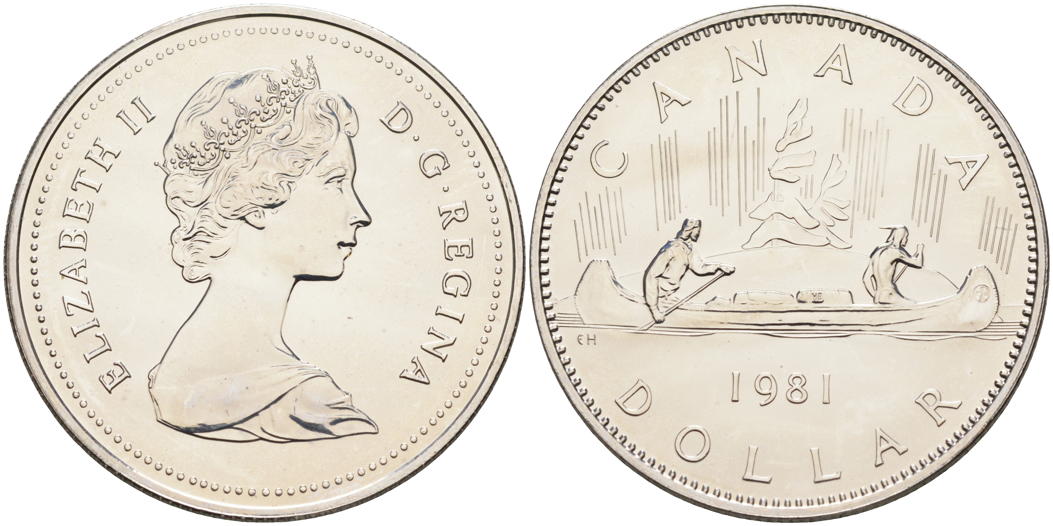 Канада 1 доллар 1981 Елизавета II (1952-2022), каноэ KM 120.1 никель  UNC  4578-421