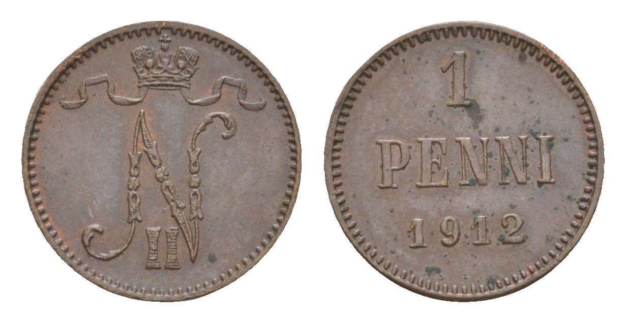 Россия для Финляндии 1 пенни 1912 Николай II (1894-1917) Биткин 472 медь 4643-141
