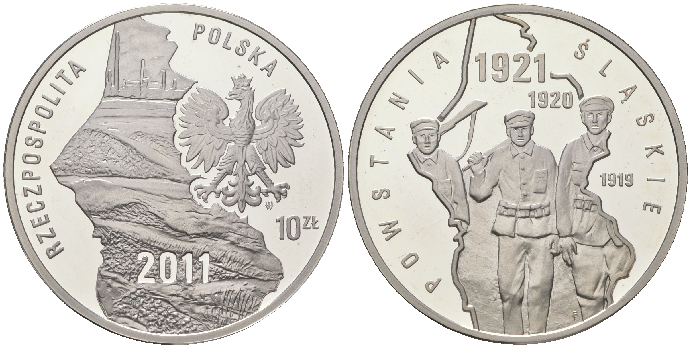 Польша 10 злотых 2011 Силезские восстания 1919-1920-1921 KM 793 серебро PROOF 1099-2-43