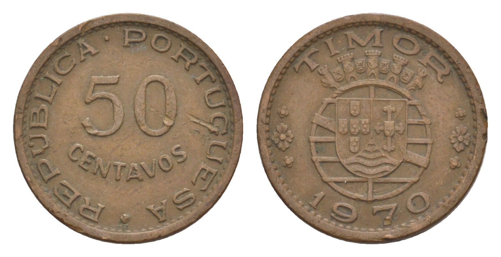 Португальский Тимор 50 сентаво 1970 KM 18 бронза 4630-1144