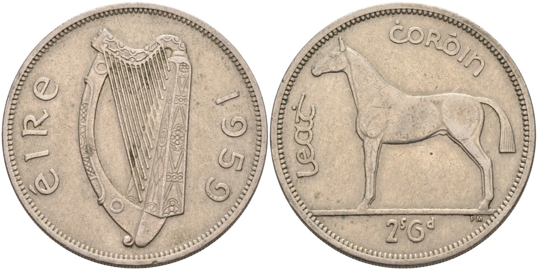 Ирландия 1/2 кроны 1959 лошадь KM 16а медно-никель 88-622