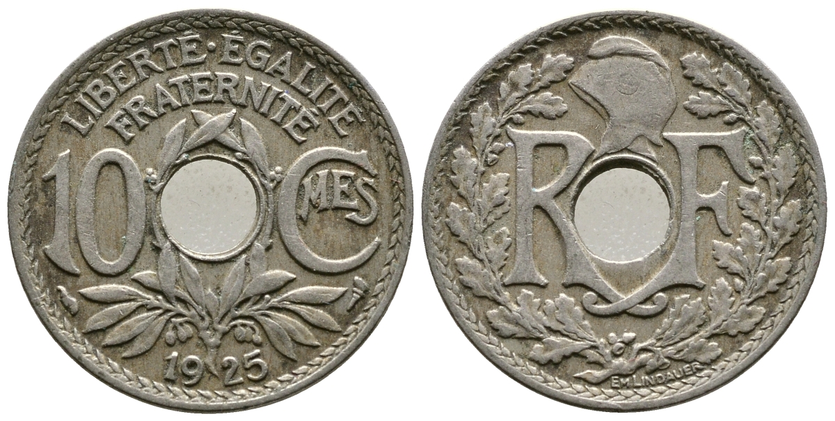 ФРАНЦИЯ 10 САНТИМОВ 1925 ТИП ЛИНДАЙЁ KM 866а медно-никель 4364-1326