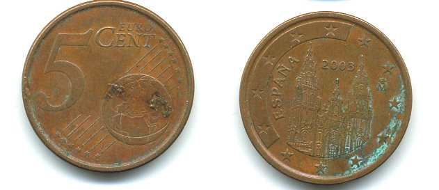 ИСПАНИЯ 5 ЕВРОЦЕНТОВ 2003 KM 1042 сталь плакированная медью 29-1166
