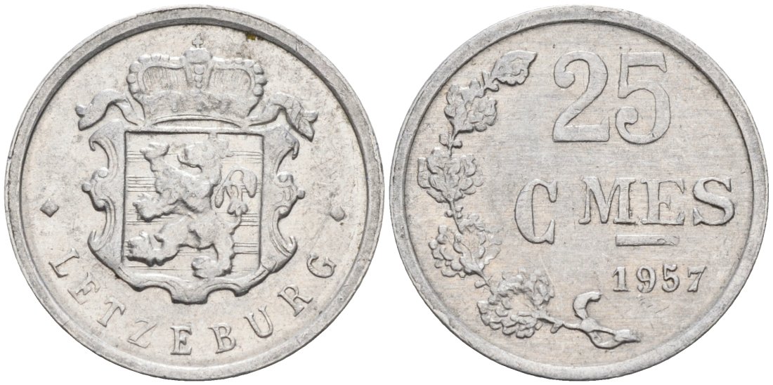 Люксембург 25 сантимов 1957 Шарлотта (1918-1964) KM 45a.1 алюминий 4516-137