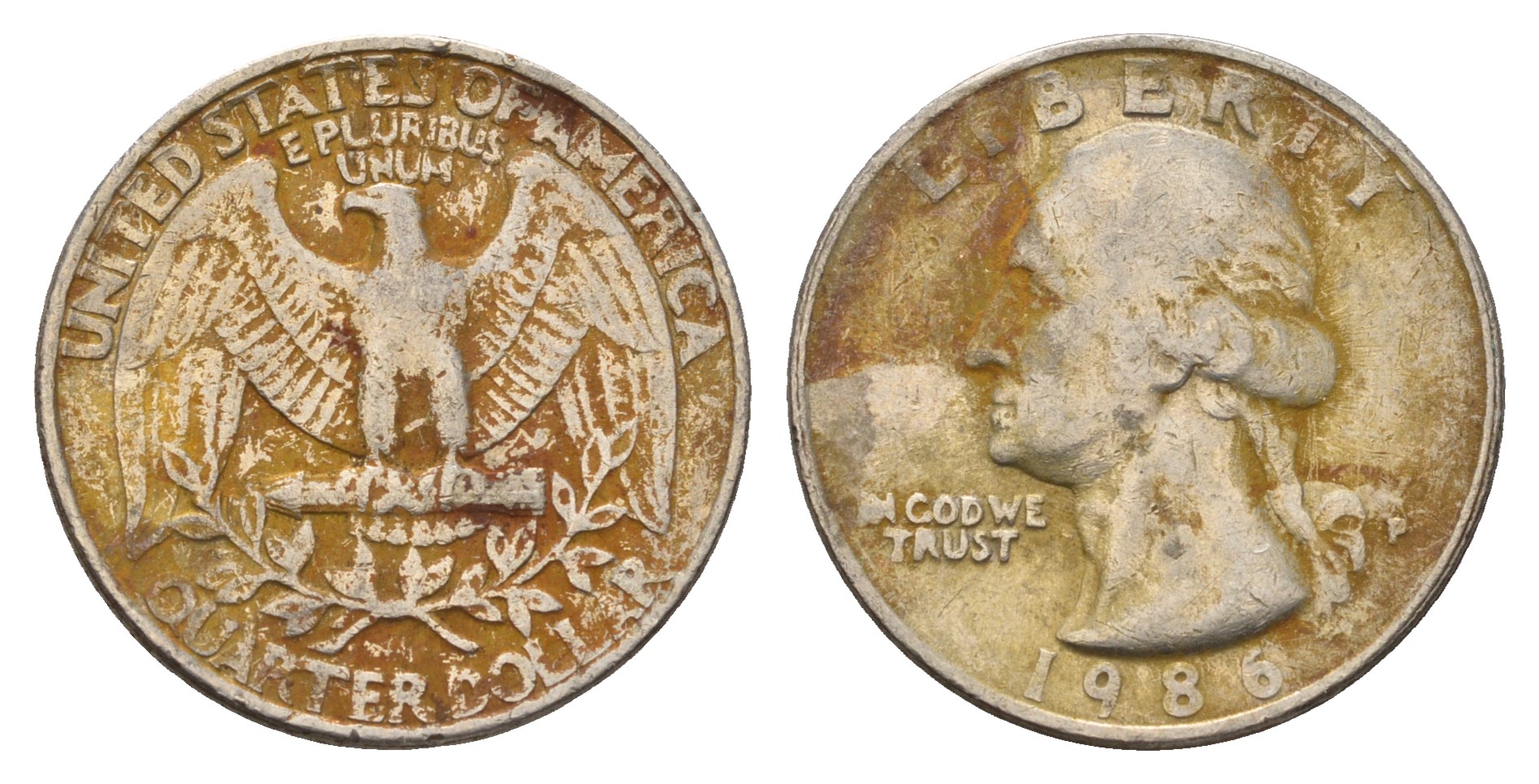 США 25 центов (квотер) 1986 P, Джордж Вашингтон KM А164а медь плакированная медно-никелем 4681-226