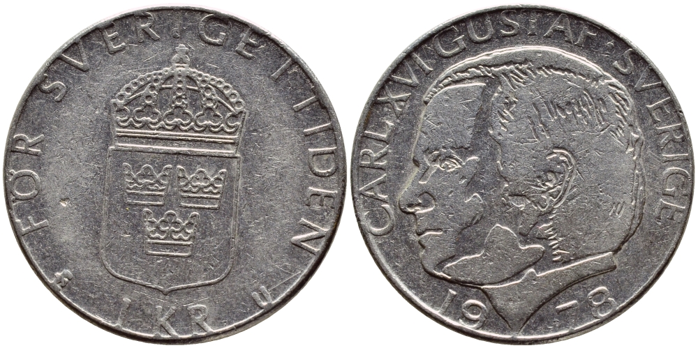 Швеция 1 крона 1978 Карл XVI Густав (1973- ) KM 852 медь плакированная медно-никелем 89-1553
