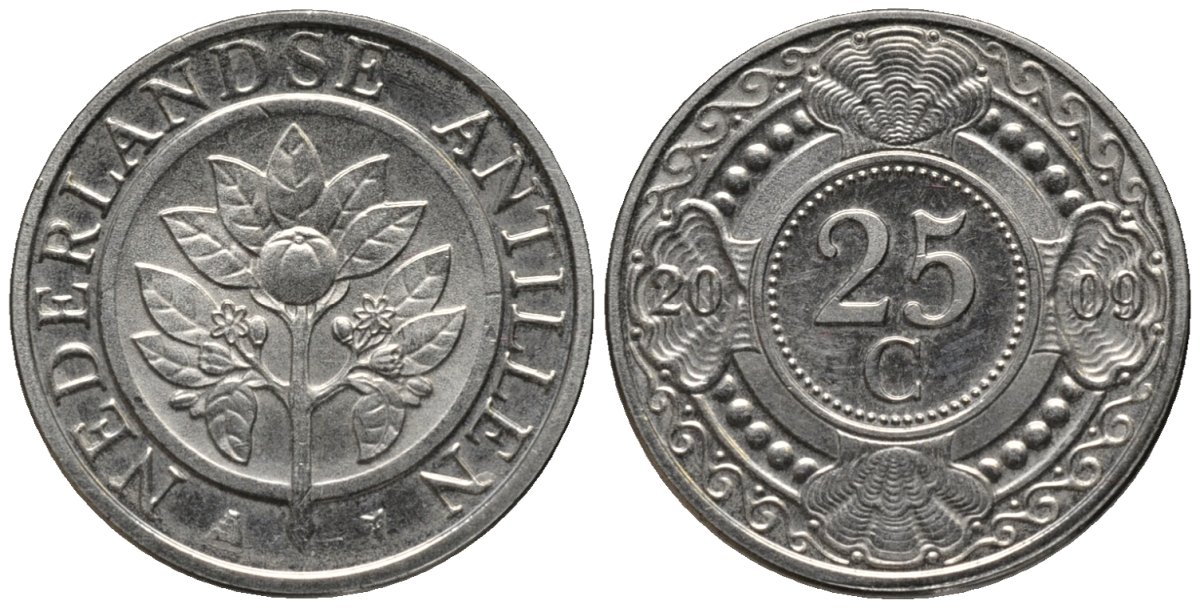 Нидерландские Антилы 25 центов 2009 Беатрикс (1980-2013) KM 35 никелированная сталь 4576-1236