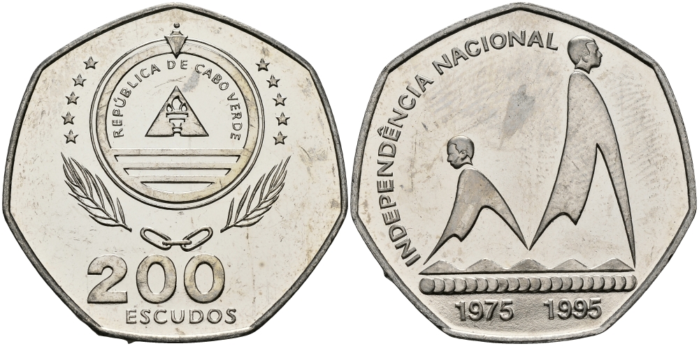 Кабо-Верде 200 эскудо 1995 20 лет независимости KM 35 медно-никель UNC 3333-1022