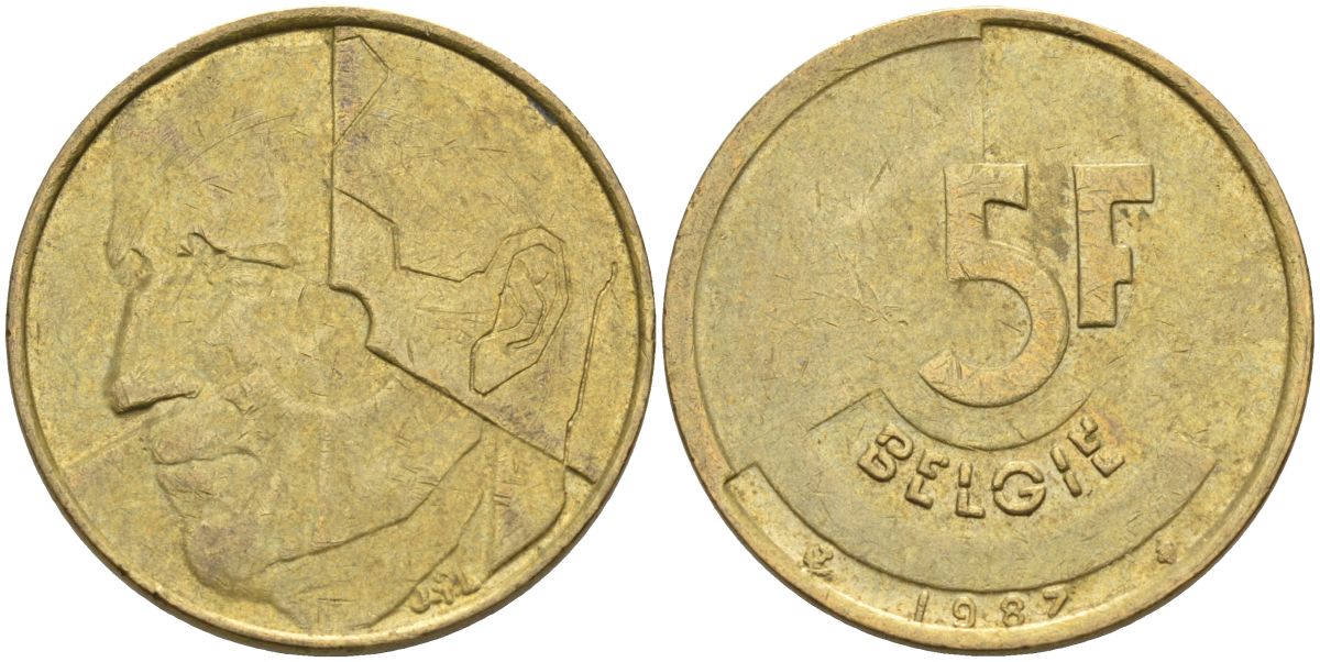 Бельгия 5 франков 1987 Belgie KM 164 алюминиевая бронза 4126-252