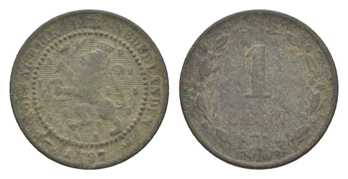 Нидерланды 1 цент 1897 Вильгельмина (1890-1948) KM 107 бронза 71-1515