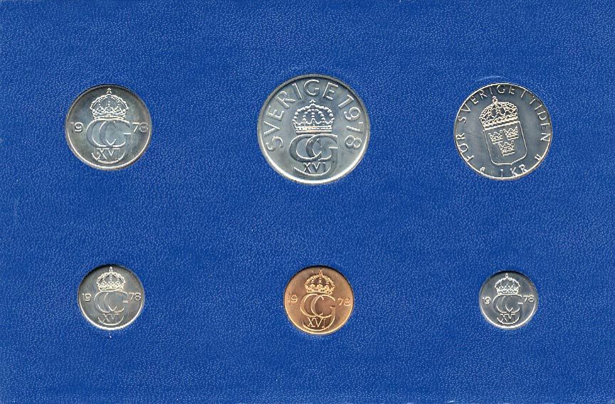 Швеция набор монетного двора из 6 монет 1978 в картоне, Карл XVI Густав (1973- ) KM MS8 UNC 7-5-7-232