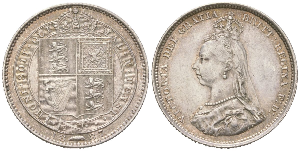 Великобритания 1 шиллинг 1887 Виктория (1837-1901) KM 761, Spink 3926 серебро 68-756
