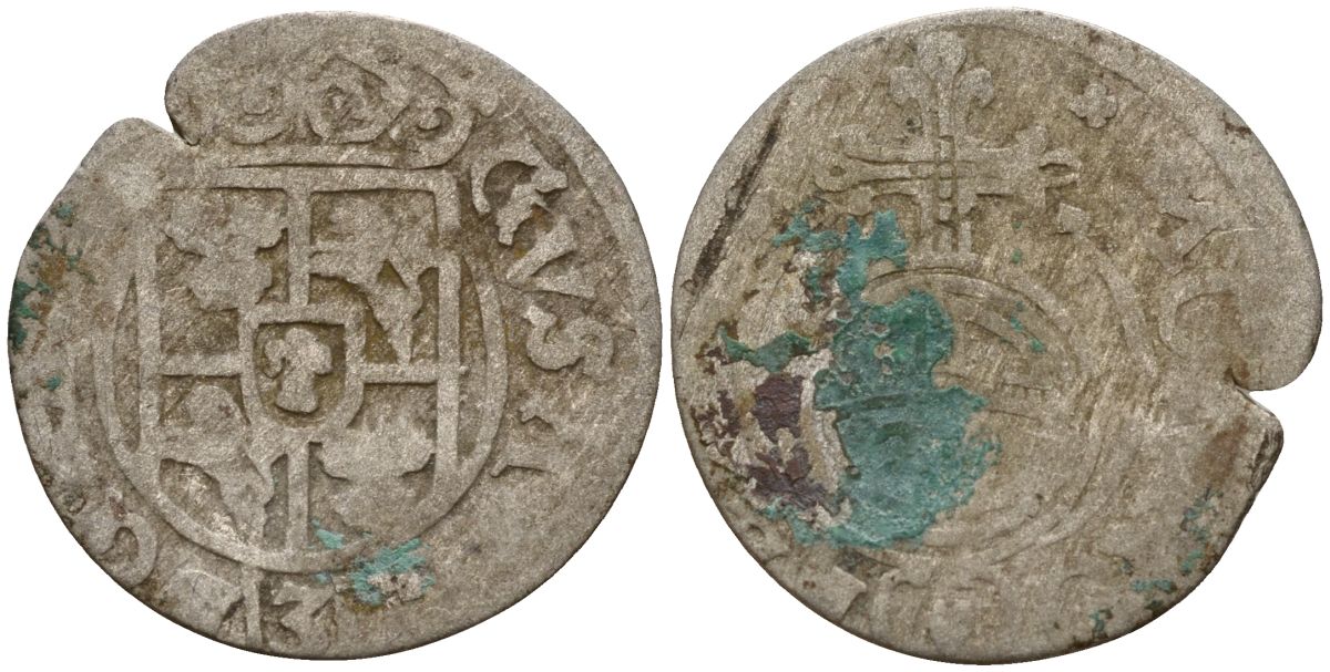 Шведская Ливония, Рига 3 полкера (1/24 талера) ND (1622-1635) Густав II Адольф (1621-1632) KM 10-17 серебро 4158-1122