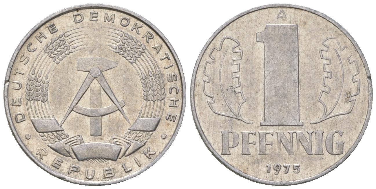 ГДР 1 пфенниг 1975 А KM 8.1 алюминий 4615-1251