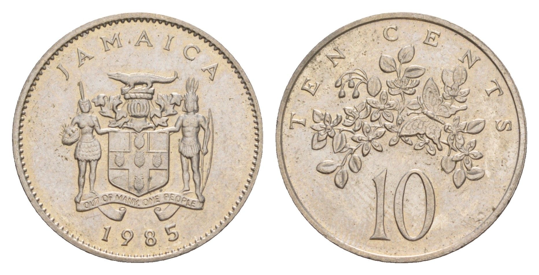 Ямайка 10 центов 1985 бабочка KM 47 медно-никель UNC 4622-132